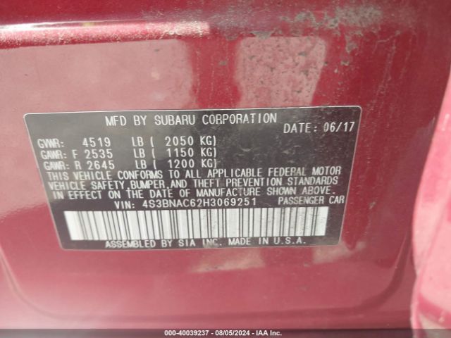 4S3BNAC62H3069251 Subaru Legacy 2.5i Premium