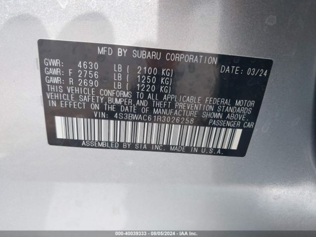 4S3BWAC61R3026258 Subaru Legacy Premium