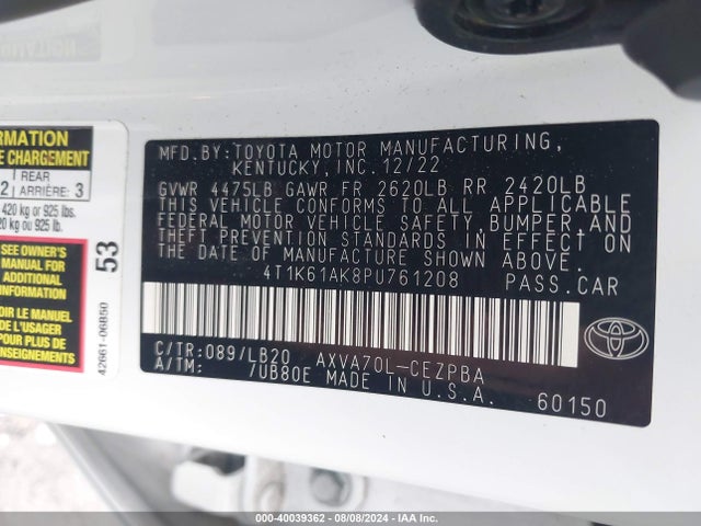 Toyota CAMRY XSE 2023 4T1K61AK8PU761208 Image 9