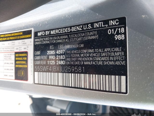 55SWF4JBXJU259581 Mercedes-Benz C 300