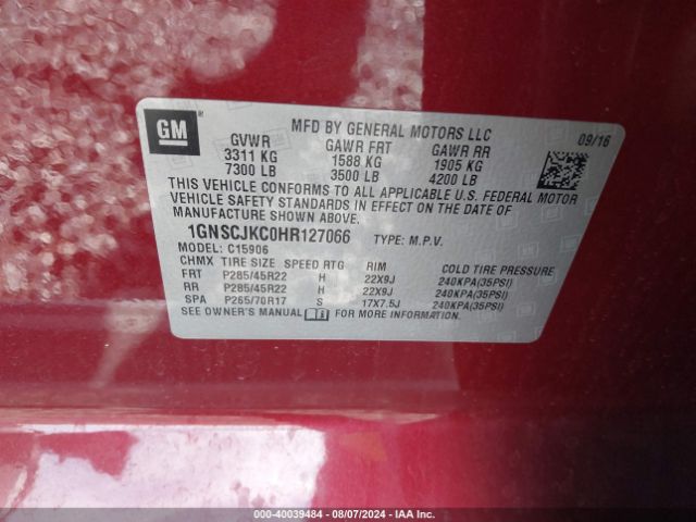 1GNSCJKC0HR127066 Chevrolet Suburban Premier