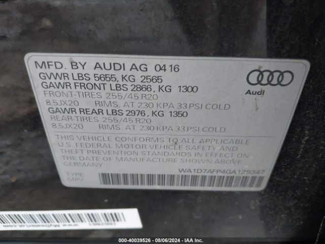 WA1D7AFP4GA129347 Audi Q5 3.0t Premium Plus