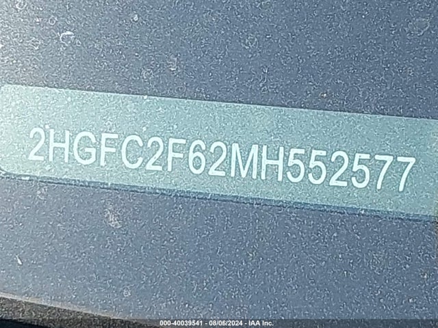 Honda Civic Lx 2021 2HGFC2F62MH552577 Image 9