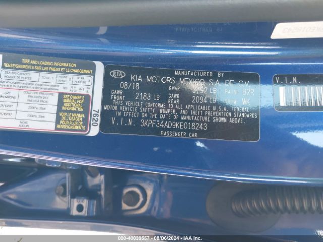 3KPF34AD9KE018243 KIA FORTE S