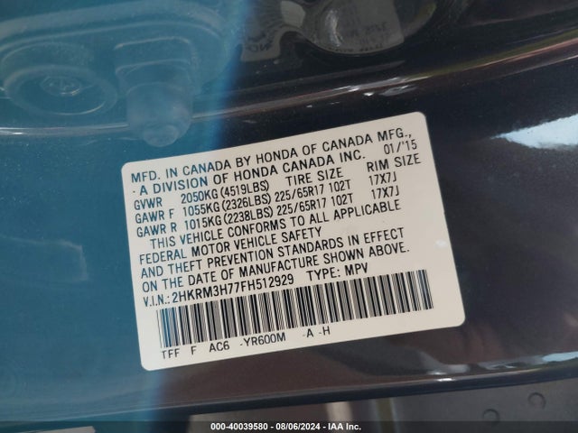 Honda Cr-v Ex-l 2015 2HKRM3H77FH512929 Image 9