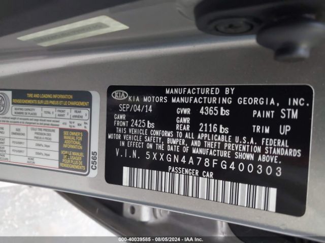 5XXGN4A78FG400303 KIA OPTIMA EX