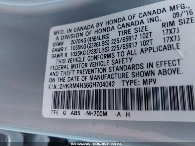 2HKRM4H56GH704042 Honda CR-V EX
