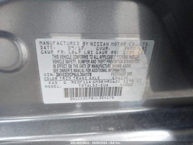 Nissan Versa Note Sv 2018 3N1CE2CP8JL354178 Image 9