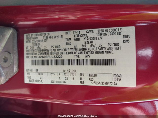 5LMCJ2A93FUJ32229 Lincoln MKC