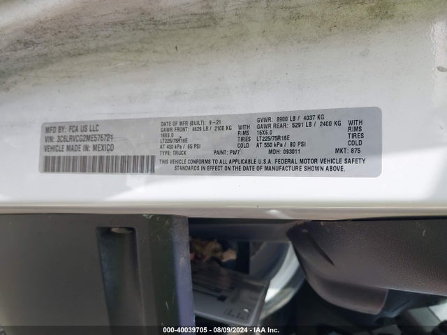 3C6LRVCG2ME576721 RAM Promaster 2500 High Roof 136 Wb