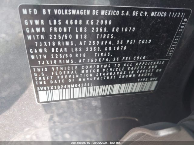 3VVYX7B24NM042845 Volkswagen Taos 1.5t Se