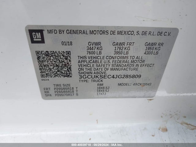 Chevrolet Silverado 1500 Ltz 2018 3GCUKSEC4JG285809 Image 9
