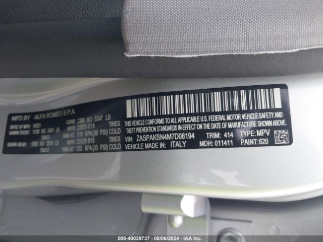 ZASPAKBN4M7D08194 Alfa Romeo Stelvio Ti Awd