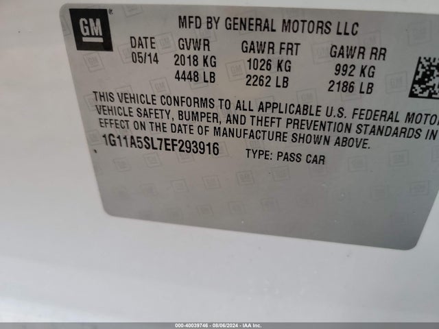 Chevrolet Malibu 1fl 2014 1G11A5SL7EF293916 Image 9