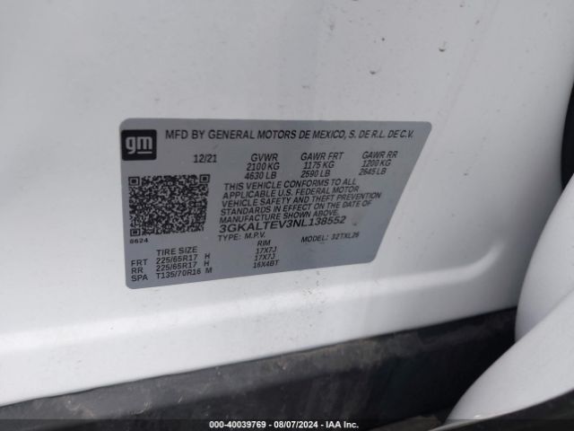 3GKALTEV3NL138552 GMC Terrain Awd Sle