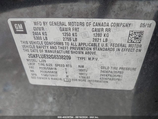 GMC Terrain Slt 2016 2GKFLUE32G6338209 Image 9