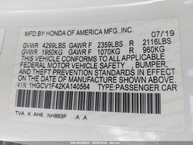 1HGCV1F42KA140564 Honda ACCORD EX