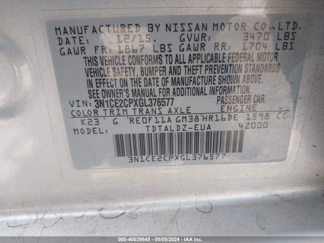Nissan Versa Note S (sr)/s Plus/sl/sr/sv 2016 3N1CE2CPXGL376577 Image 9