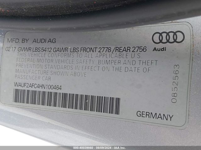 WAUF2AFC4HN100464 Audi A6 Premium Plus