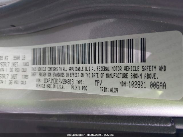 1C4PJMCB1FW594913 Jeep Cherokee Latitude