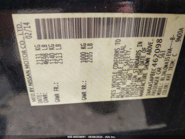 1N4AA5AP8EC462098 Nissan Maxima 3.5 S/3.5 Sv