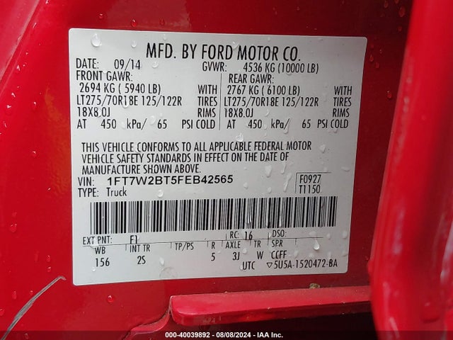 Ford F-250 Xlt 2015 1FT7W2BT5FEB42565 Image 9