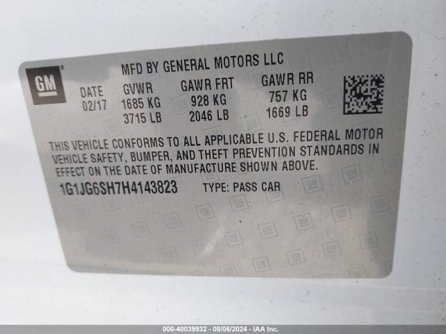 Chevrolet Sonic Lt Auto 2017 1G1JG6SH7H4143823 Image 9