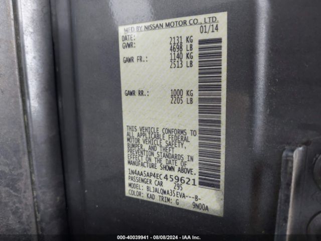 1N4AA5AP4EC459621 Nissan Maxima 3.5 S/3.5 Sv