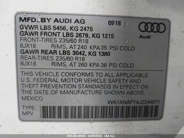 WA1ANAFY4J2244971 Audi Q5 2.0t Premium/2.0t Tech Premium