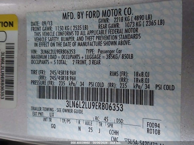 Lincoln MKZ HYBRID 2014 3LN6L2LU9ER806353 Image 9