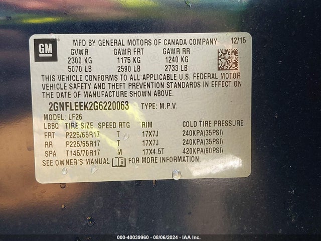 Chevrolet EQUINOX LS 2016 2GNFLEEK2G6220063 Image 9