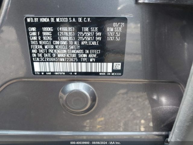 3CZRU6H31MM723625 Honda Hr-v Awd Lx