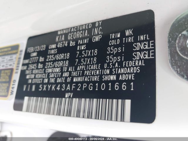 5XYK43AF2PG101661 KIA Sportage Sx