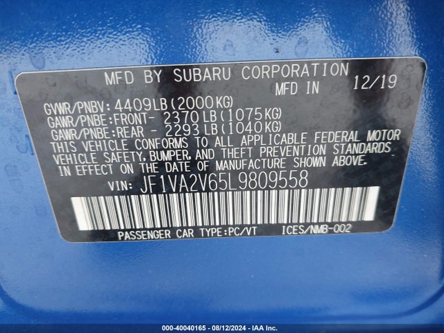 JF1VA2V65L9809558 Subaru Wrx Sti Limited