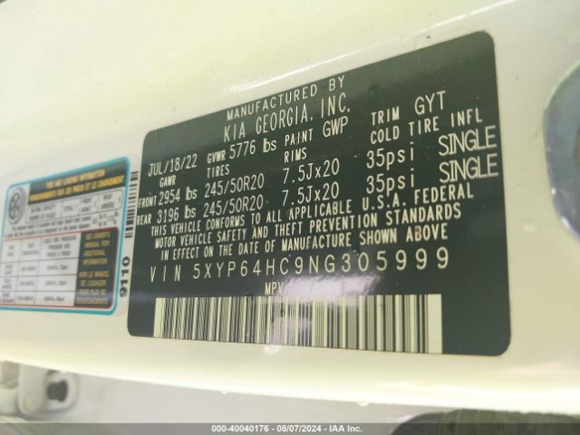 5XYP64HC9NG305999 KIA Telluride S
