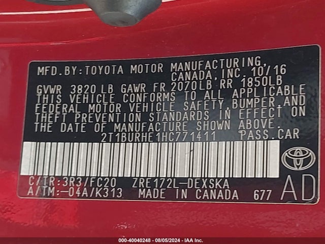 Toyota COROLLA SE 2017 2T1BURHE1HC771411 Image 9