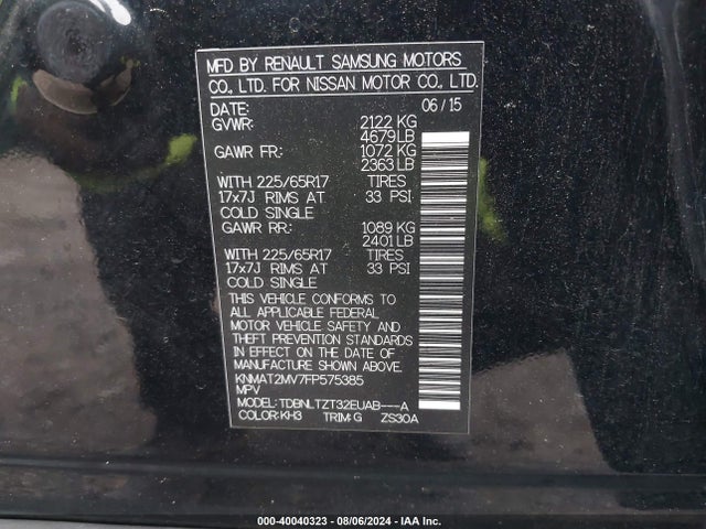 Nissan ROGUE SV 2015 KNMAT2MV7FP575385 Image 9