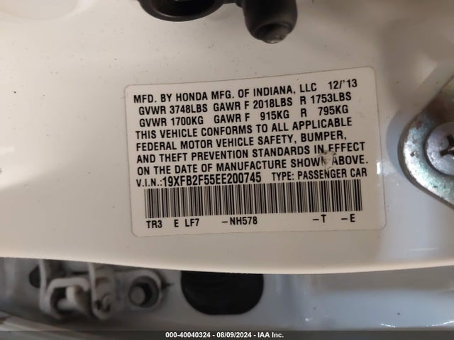 Honda Civic Lx 2014 19XFB2F55EE200745 Image 9