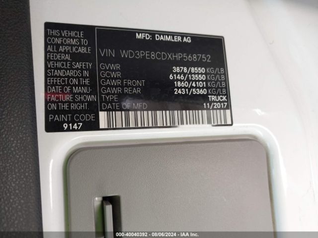 WD3PE8CDXHP568752 Mercedes-Benz Sprinter 2500 High Roof V6