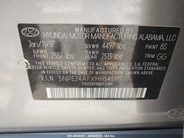 Hyundai SONATA SE 2017 5NPE24AFXHH545177 Image 9