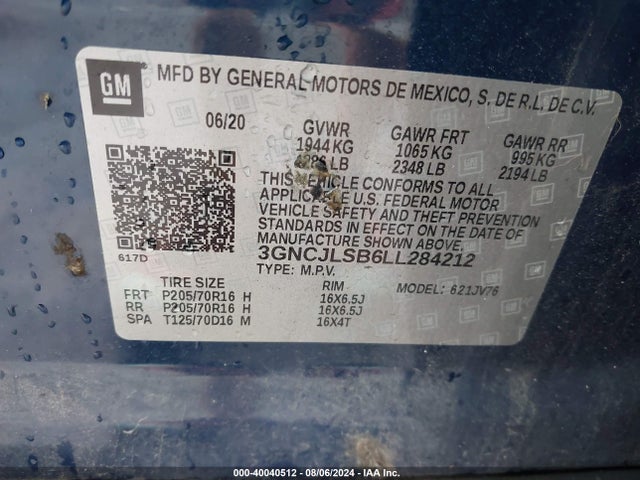 Chevrolet Trax Fwd Lt 2020 3GNCJLSB6LL284212 Image 9