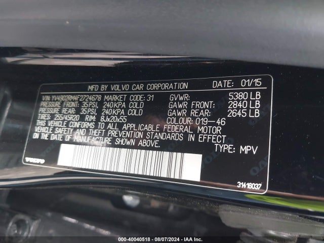 Volvo Xc60 T6 Platinum 2015 YV4902RM4F2724678 Image 9