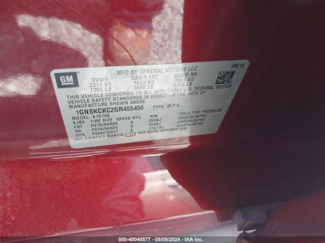 1GNSKCKC2GR455456 Chevrolet Tahoe Ltz