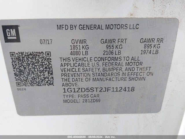1G1ZD5ST2JF112418 Chevrolet MALIBU LT
