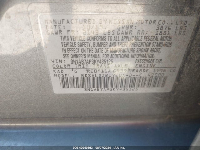 Nissan SENTRA SV 2019 3N1AB7AP3KY435125 Image 9