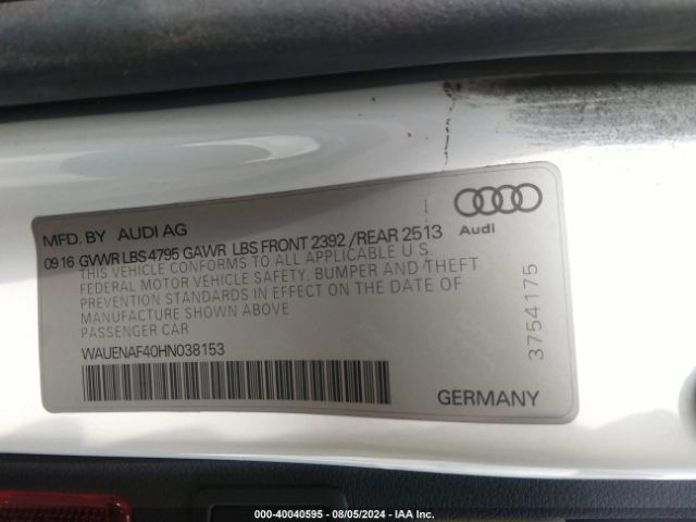 WAUENAF40HN038153 Audi A4 2.0t Premium
