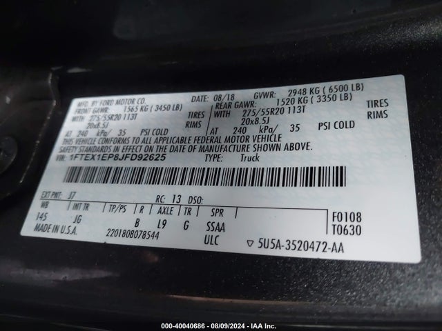 Ford F-150 Xl 2018 1FTEX1EP8JFD92625 Image 9