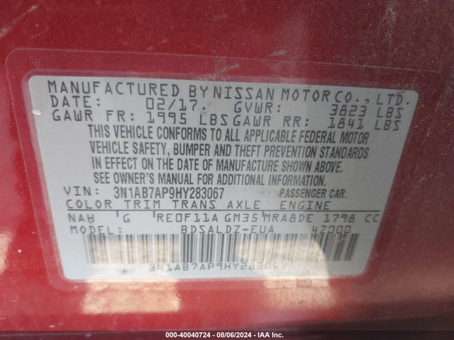 Nissan SENTRA SV 2017 3N1AB7AP9HY283067 Image 9