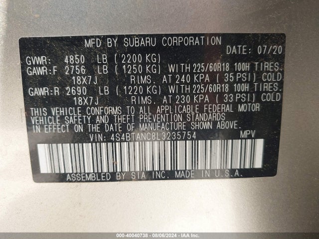 4S4BTANC8L3235754 Subaru Outback Limited