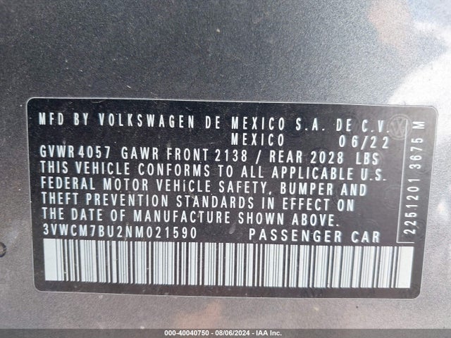 3VWCM7BU2NM021590 Volkswagen Jetta 1.5t S